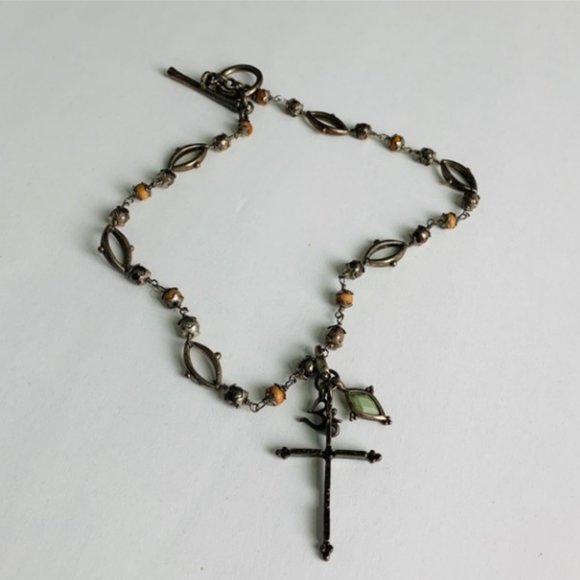 Lucky Brand cross and charms beaded necklace - Picture 1 of 8